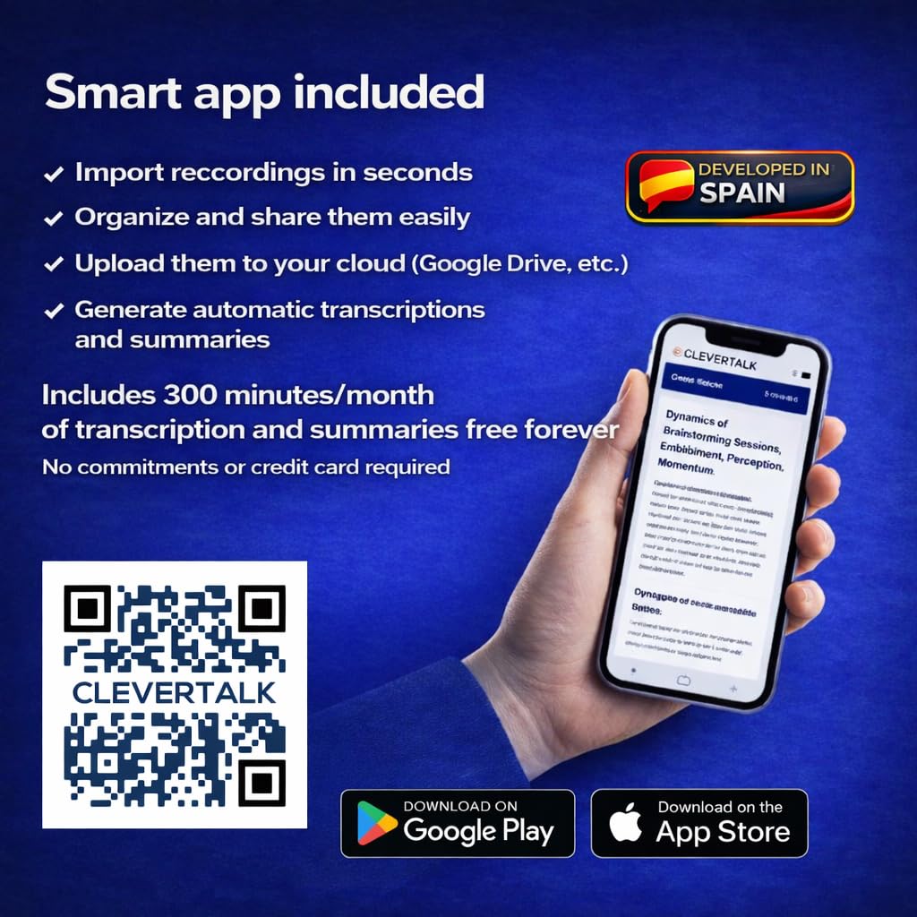 CleverTalk SmartRec – Grabadora de Voz Profesional 128GB con App IA